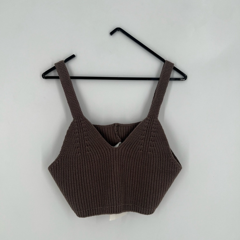 The Frankie Shop Athena Cropped Ribbed Knit Top In Neutral/Brown